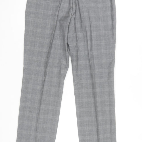Hugo Boss Men's Grey Check Wool Dress Trousers Size 36R