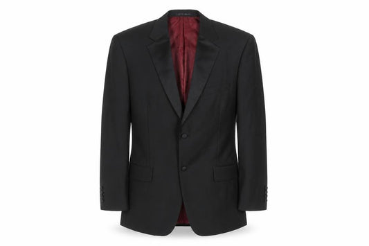 Front view of Scott & Taylor men’s black 40r wool blend shawl lapel formal jacket