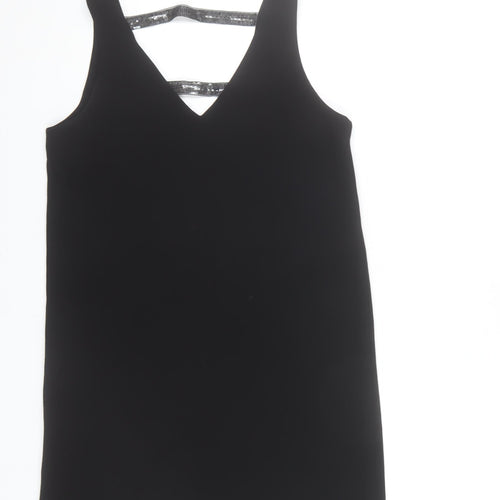 Mango Women Black Sequin Strap Shift Dress Size 8 Sleeveless V-Neck