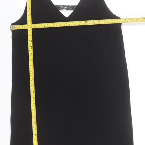 Mango Women Black Sequin Strap Shift Dress Size 8 Sleeveless V-Neck