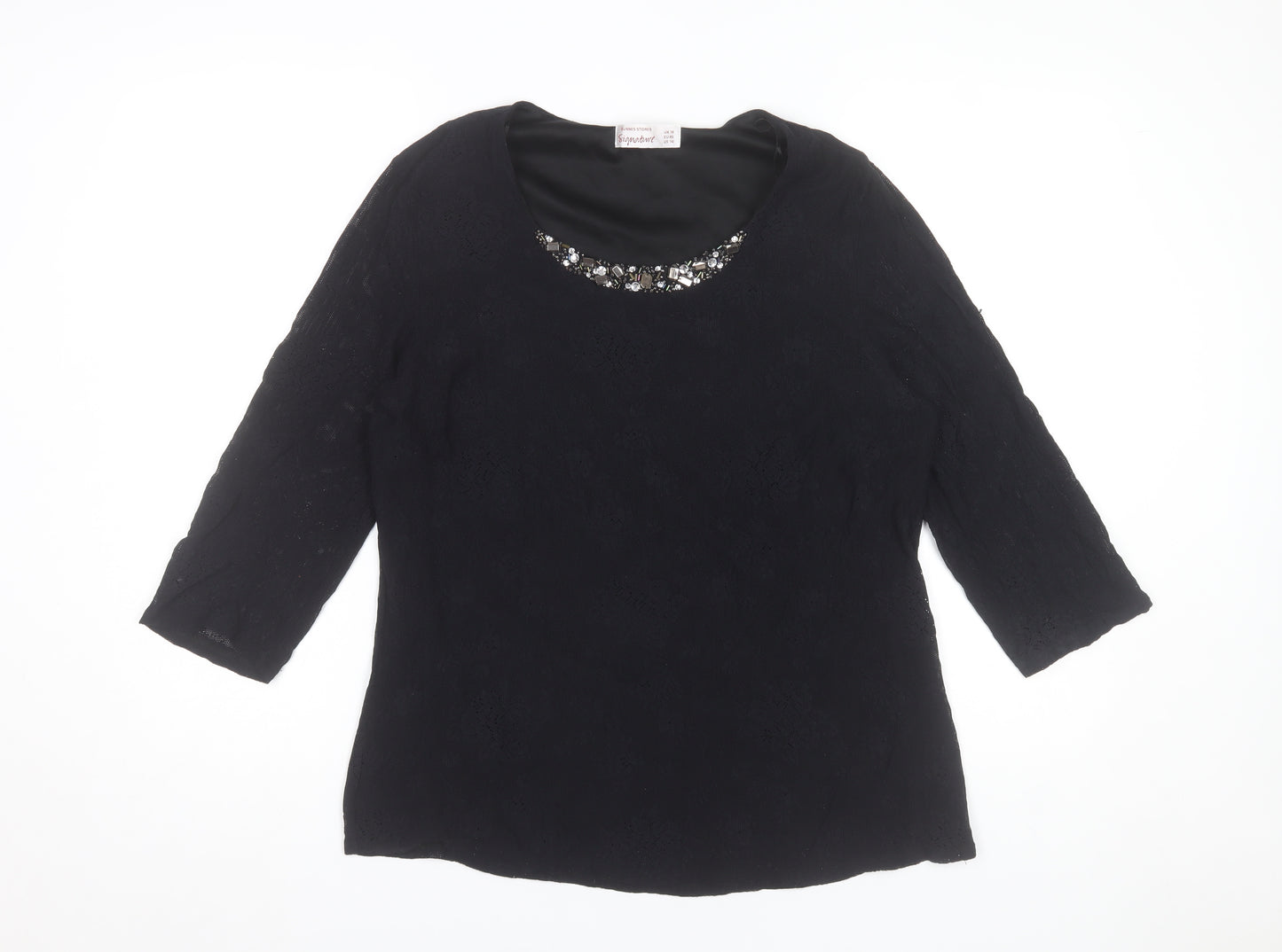 Dunnes Stores Women's Black Lace Beaded Neck Tunic Blouse Size 18