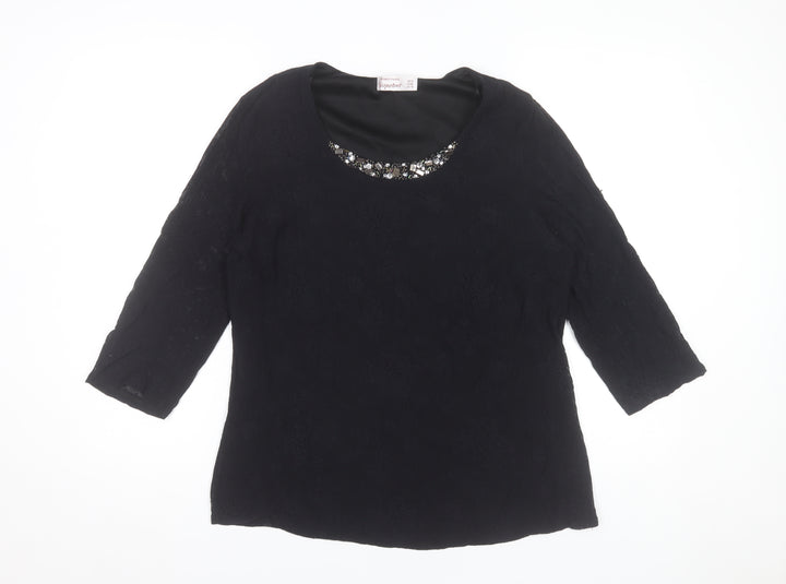 Dunnes Stores Women's Black Lace Beaded Neck Tunic Blouse Size 18
