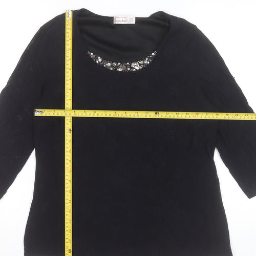 Dunnes Stores Women's Black Lace Beaded Neck Tunic Blouse Size 18