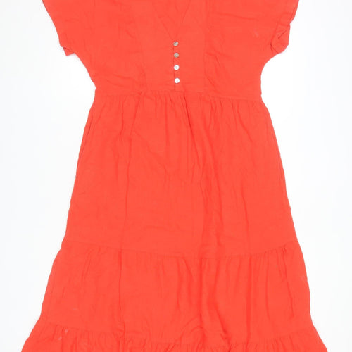 Dunnes Stores Women Red Linen Blend A-Line Midi Dress XS