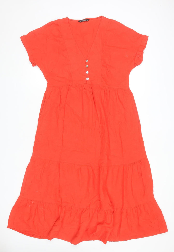 Dunnes Stores Women Red Linen Blend A-Line Midi Dress XS