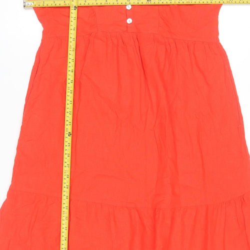 Dunnes Stores Women Red Linen Blend A-Line Midi Dress XS
