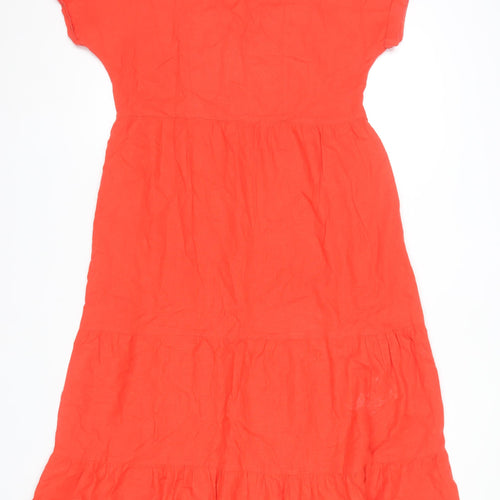 Dunnes Stores Women Red Linen Blend A-Line Midi Dress XS