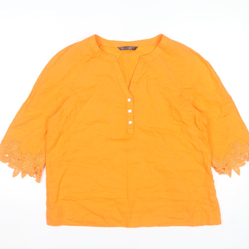 Dunnes Orange Linen Cotton 3/4 Sleeve Women's Tunic Blouse M