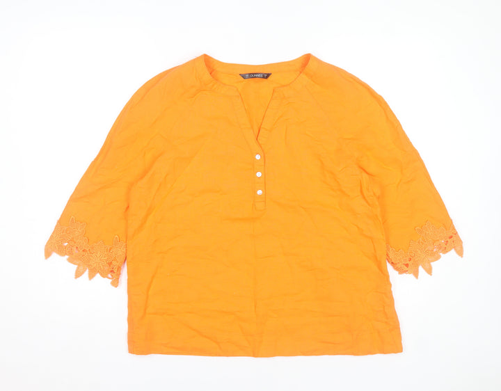 Dunnes Orange Linen Cotton 3/4 Sleeve Women's Tunic Blouse M