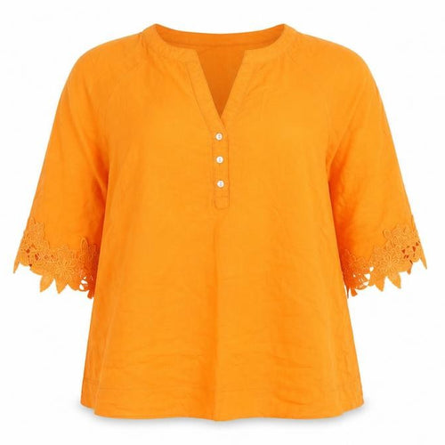 Dunnes Orange Linen Cotton 3/4 Sleeve Women's Tunic Blouse M