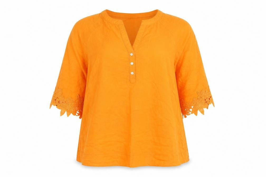 Dunnes Orange Linen Cotton 3/4 Sleeve Women's Tunic Blouse M