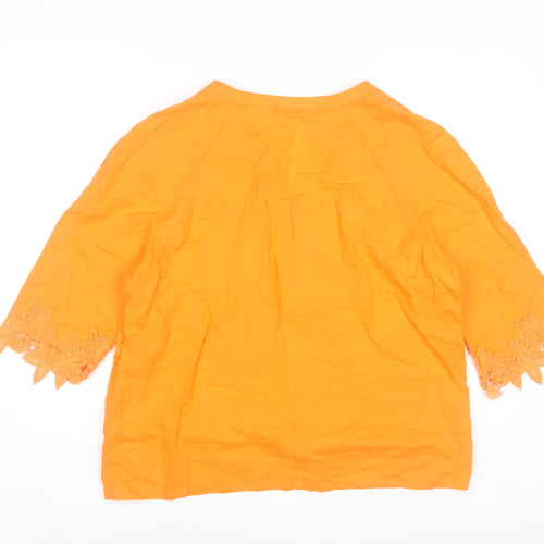 Dunnes Orange Linen Cotton 3/4 Sleeve Women's Tunic Blouse M