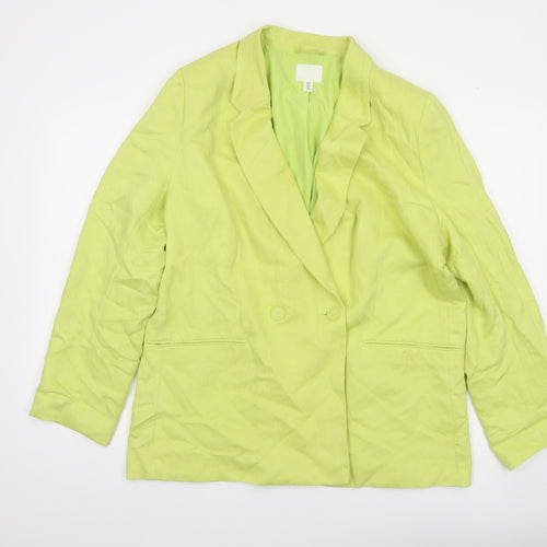 H&M Women Green Double-Breasted Blazer Size 12 Regular Fit