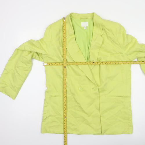 H&M Women Green Double-Breasted Blazer Size 12 Regular Fit