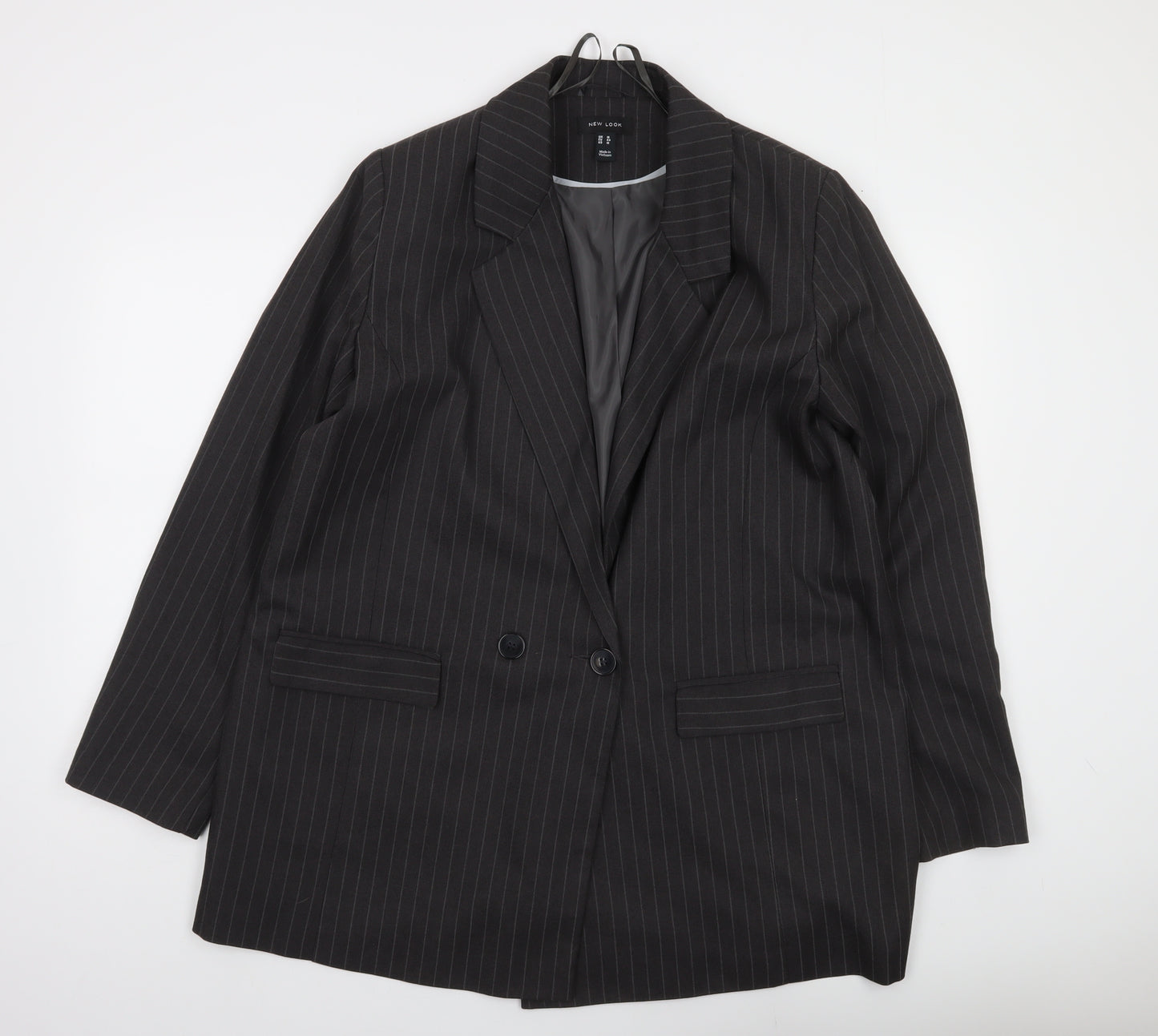 New Look Women’s Black Pinstripe Double-Breasted Suit Jacket UK 16