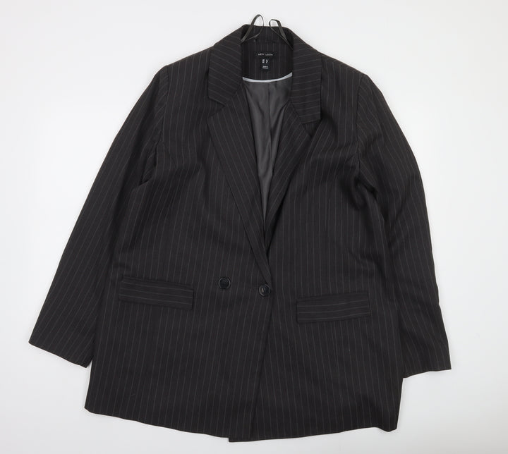 New Look Women’s Black Pinstripe Double-Breasted Suit Jacket UK 16