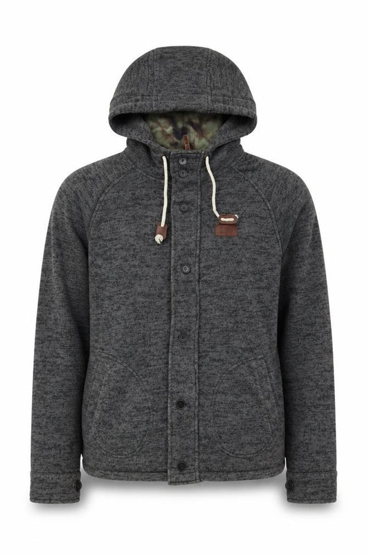 Front view of Vans men’s grey hooded button cardigan jumper small