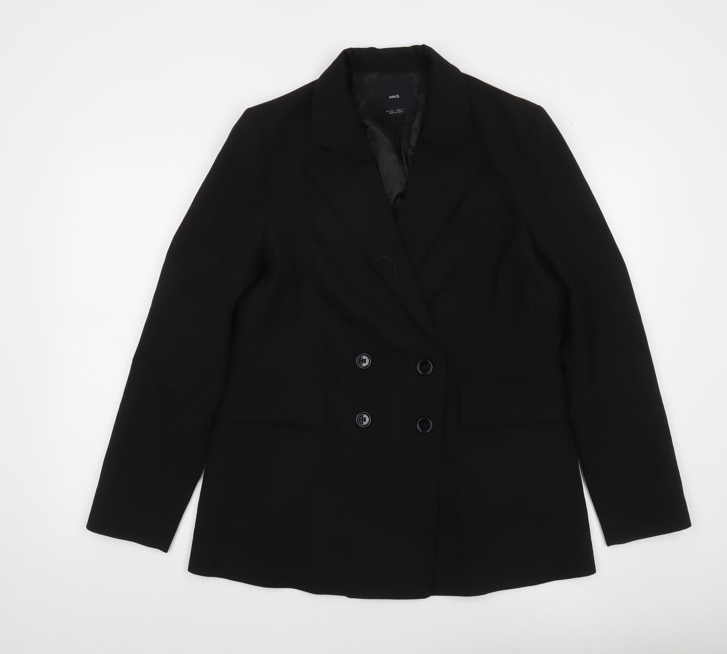 MNG Women's Black Double-Breasted Blazer Size 10 Regular Fit
