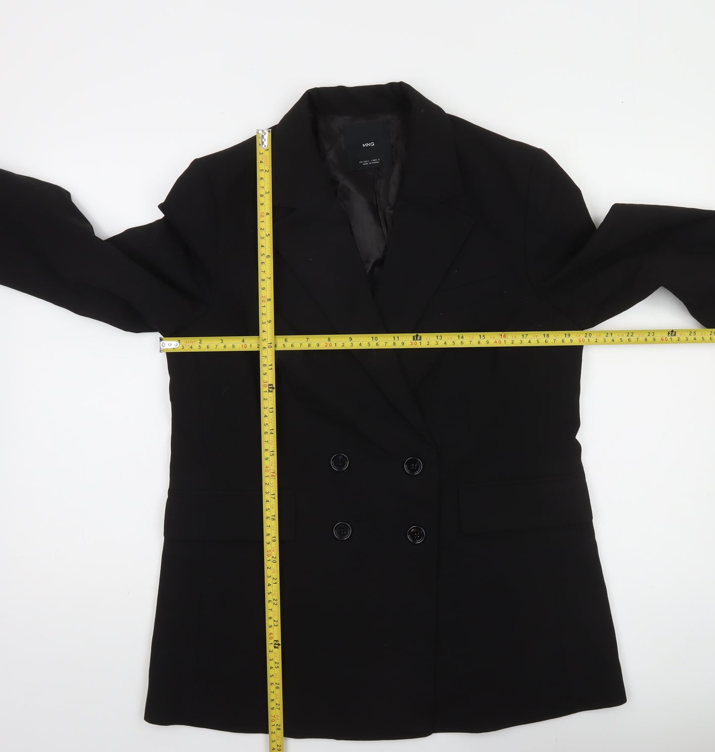 MNG Women's Black Double-Breasted Blazer Size 10 Regular Fit