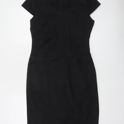 Brook Taverner Women’s Black Wool Blend Sheath Dress Size 10 Short Sleeve Workwear