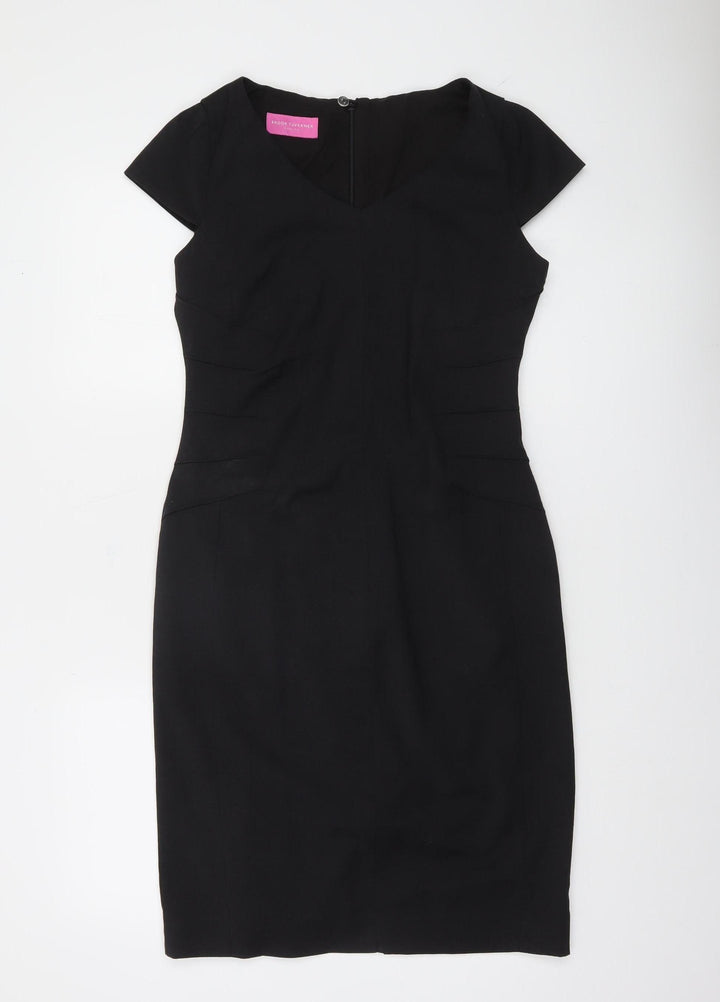 Brook Taverner Women’s Black Wool Blend Sheath Dress Size 10 Short Sleeve Workwear