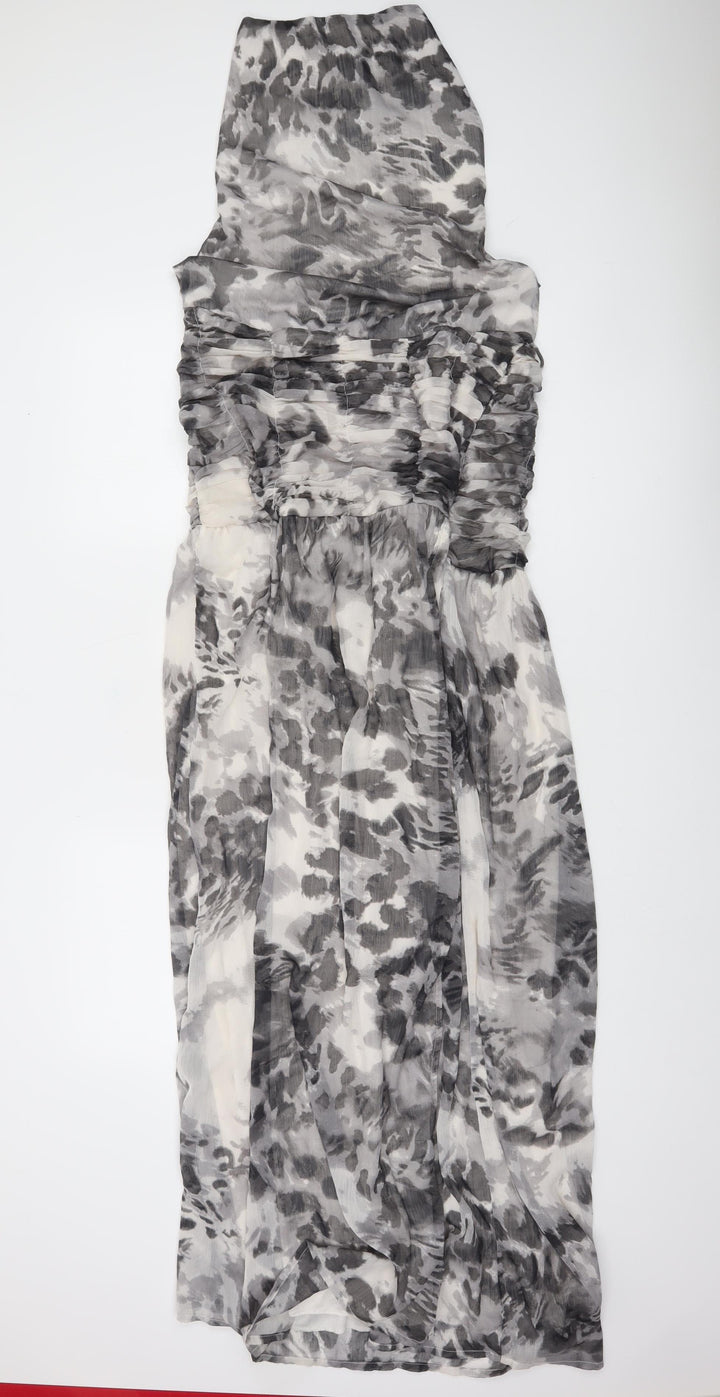 Boohoo Women Grey Animal Print Strapless Maxi Dress Size 14