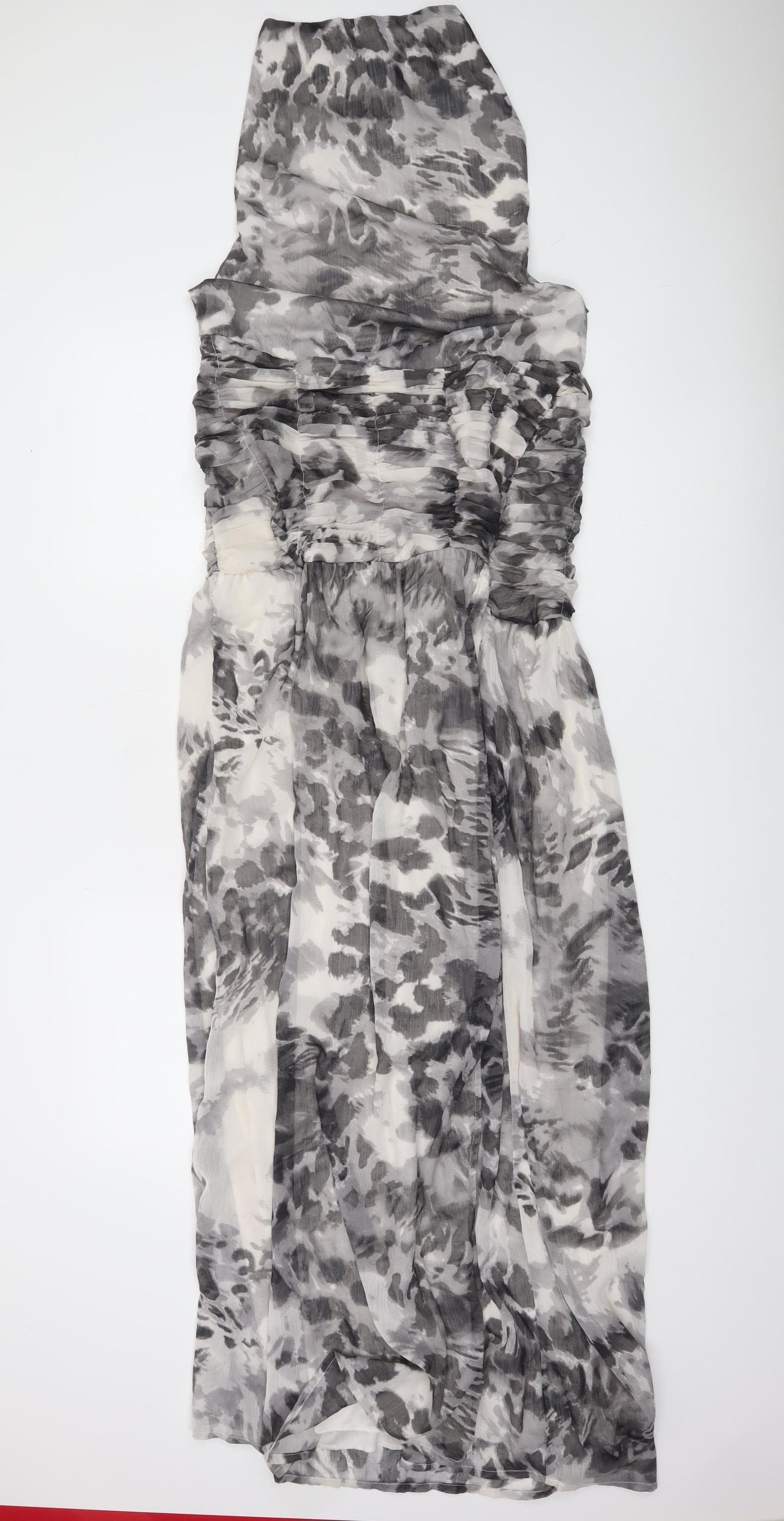 Boohoo Women Grey Animal Print Strapless Maxi Dress Size 14