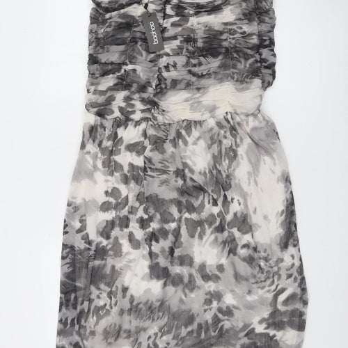Boohoo Women Grey Animal Print Strapless Maxi Dress Size 14