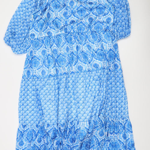 Gallery Women Blue Midi A-Line Boho Dress Size 18 3/4 Sleeve