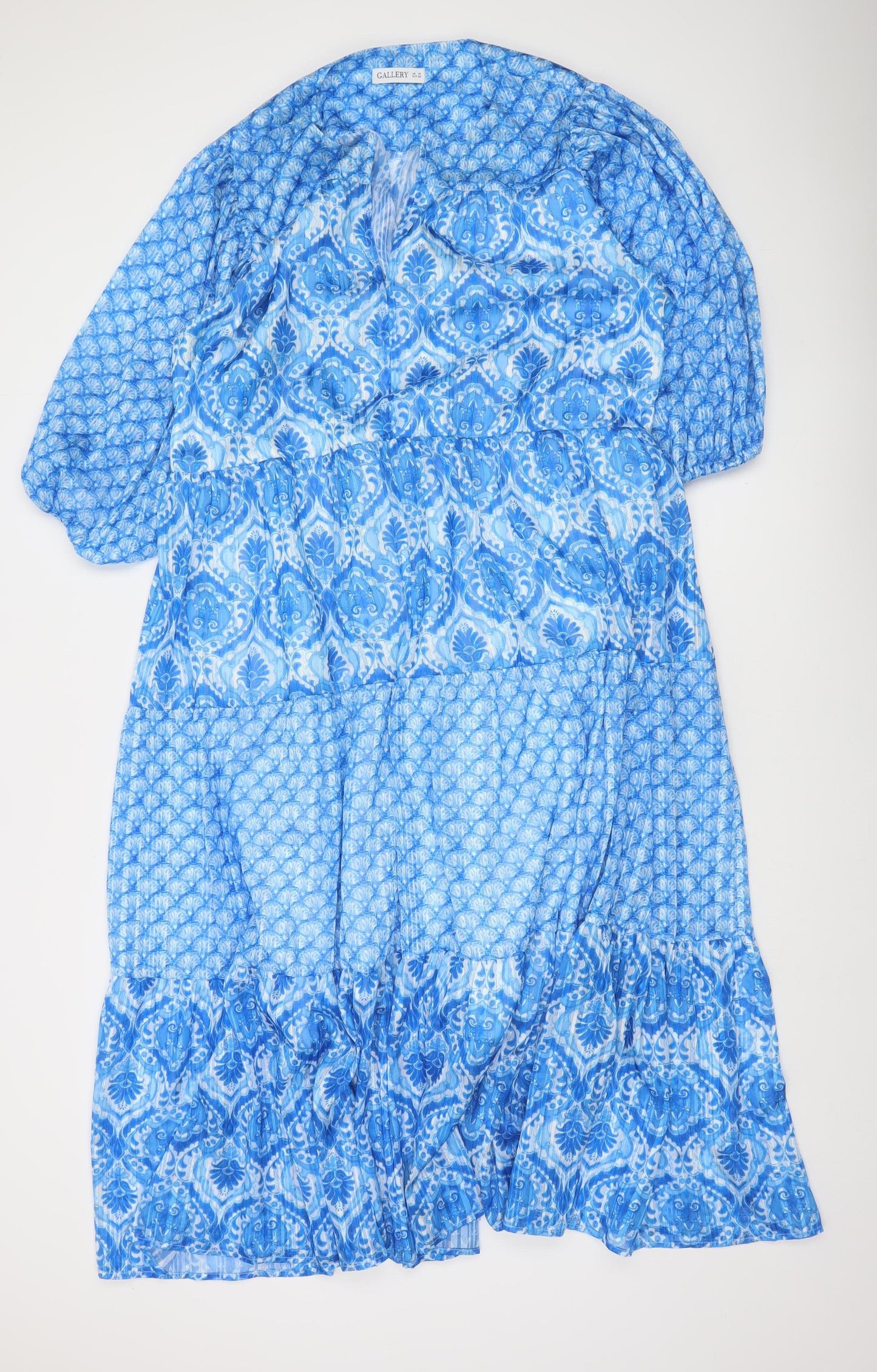 Gallery Women Blue Midi A-Line Boho Dress Size 18 3/4 Sleeve