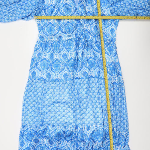 Gallery Women Blue Midi A-Line Boho Dress Size 18 3/4 Sleeve