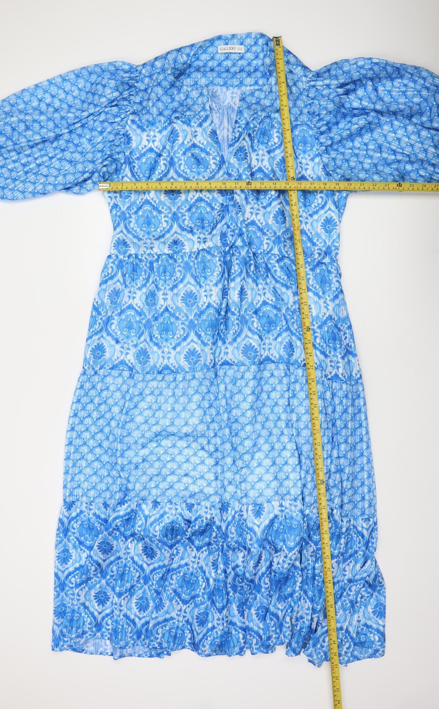 Gallery Women Blue Midi A-Line Boho Dress Size 18 3/4 Sleeve