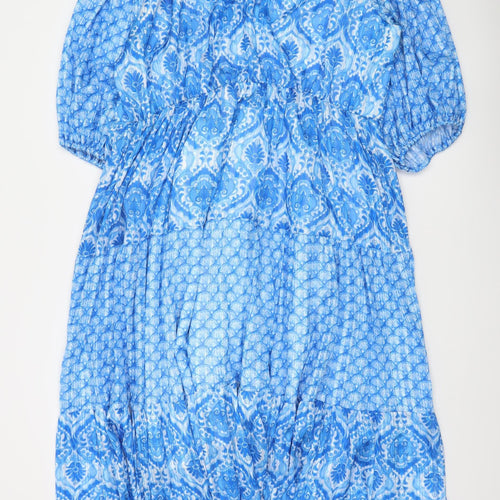 Gallery Women Blue Midi A-Line Boho Dress Size 18 3/4 Sleeve