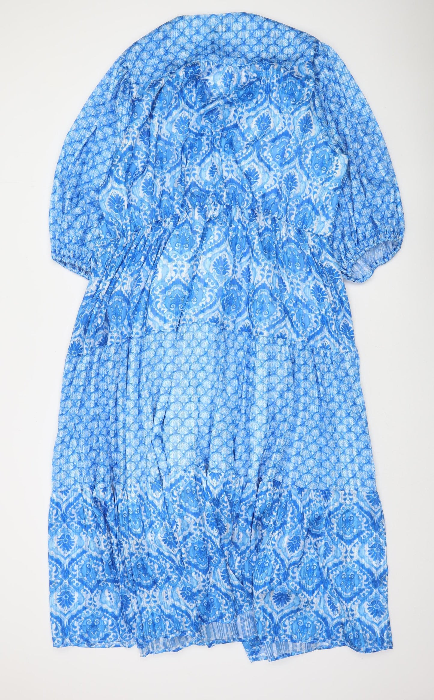 Gallery Women Blue Midi A-Line Boho Dress Size 18 3/4 Sleeve