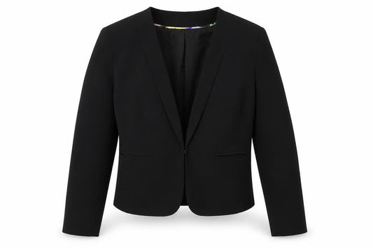 Front view of Dalia women’s black slim fit single-breasted blazer jacket size uk
