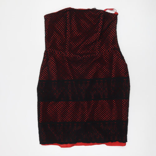 Papaya Women’s Red Black Lace Strapless Bodycon Dress Size 14