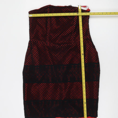 Papaya Women’s Red Black Lace Strapless Bodycon Dress Size 14