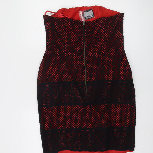 Papaya Women’s Red Black Lace Strapless Bodycon Dress Size 14