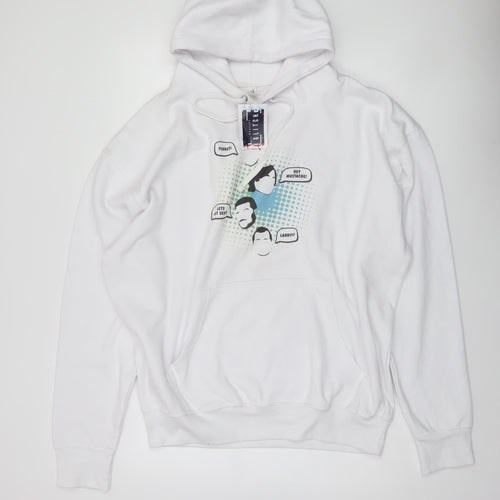 Casual Classics Men’s White 2XL Pullover Hoodie Graphic Print Funny Quote