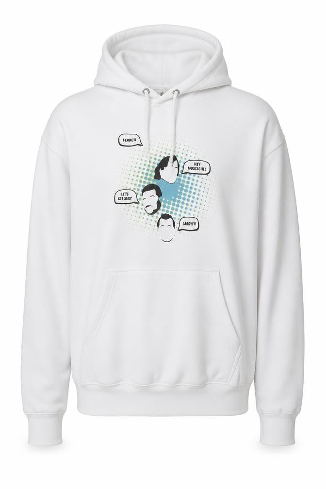 Front view of Casual Classics Men’s White 2XL Pullover Hoodie Graphic Print Funny Quote