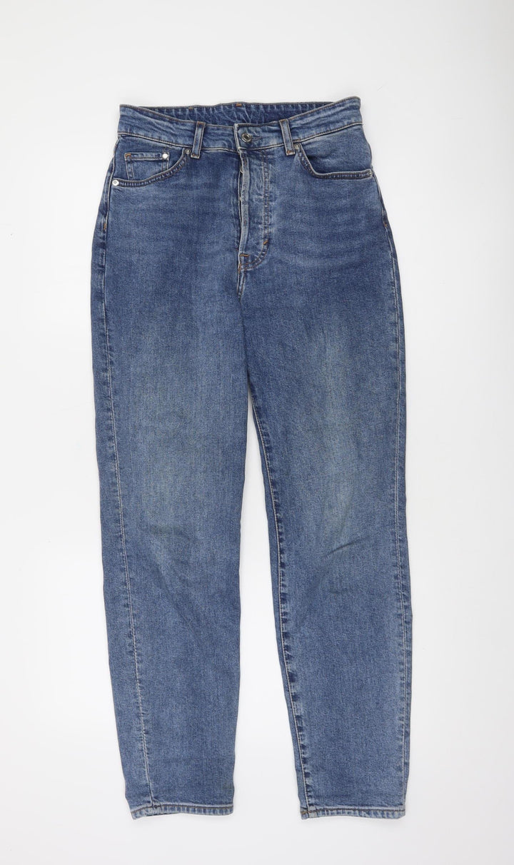 H&M Women’s Blue Denim Mom Jeans Size 8 High Waist Regular Fit