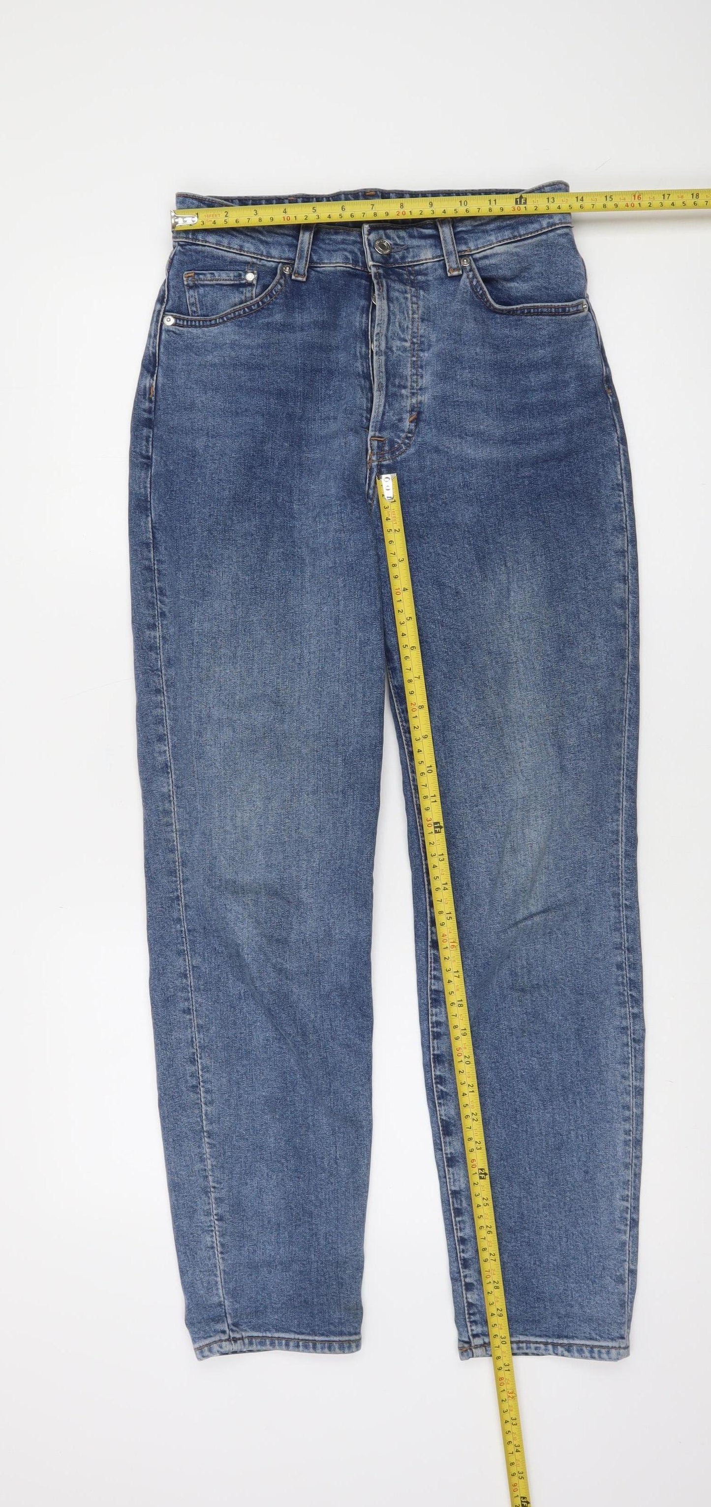 H&M Women’s Blue Denim Mom Jeans Size 8 High Waist Regular Fit