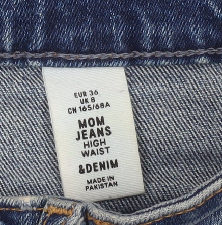 H&M Women’s Blue Denim Mom Jeans Size 8 High Waist Regular Fit