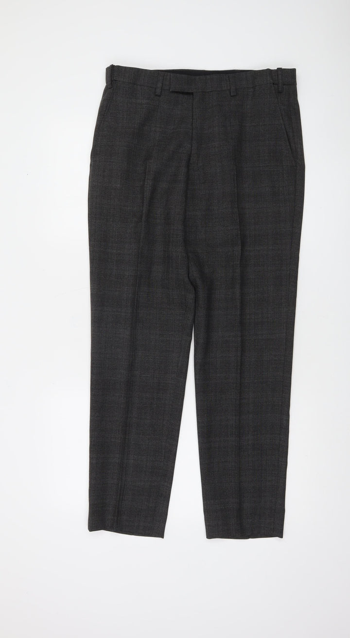 Marks and Spencer Men's Grey Check Wool Blend Dress Trousers 32W 31L