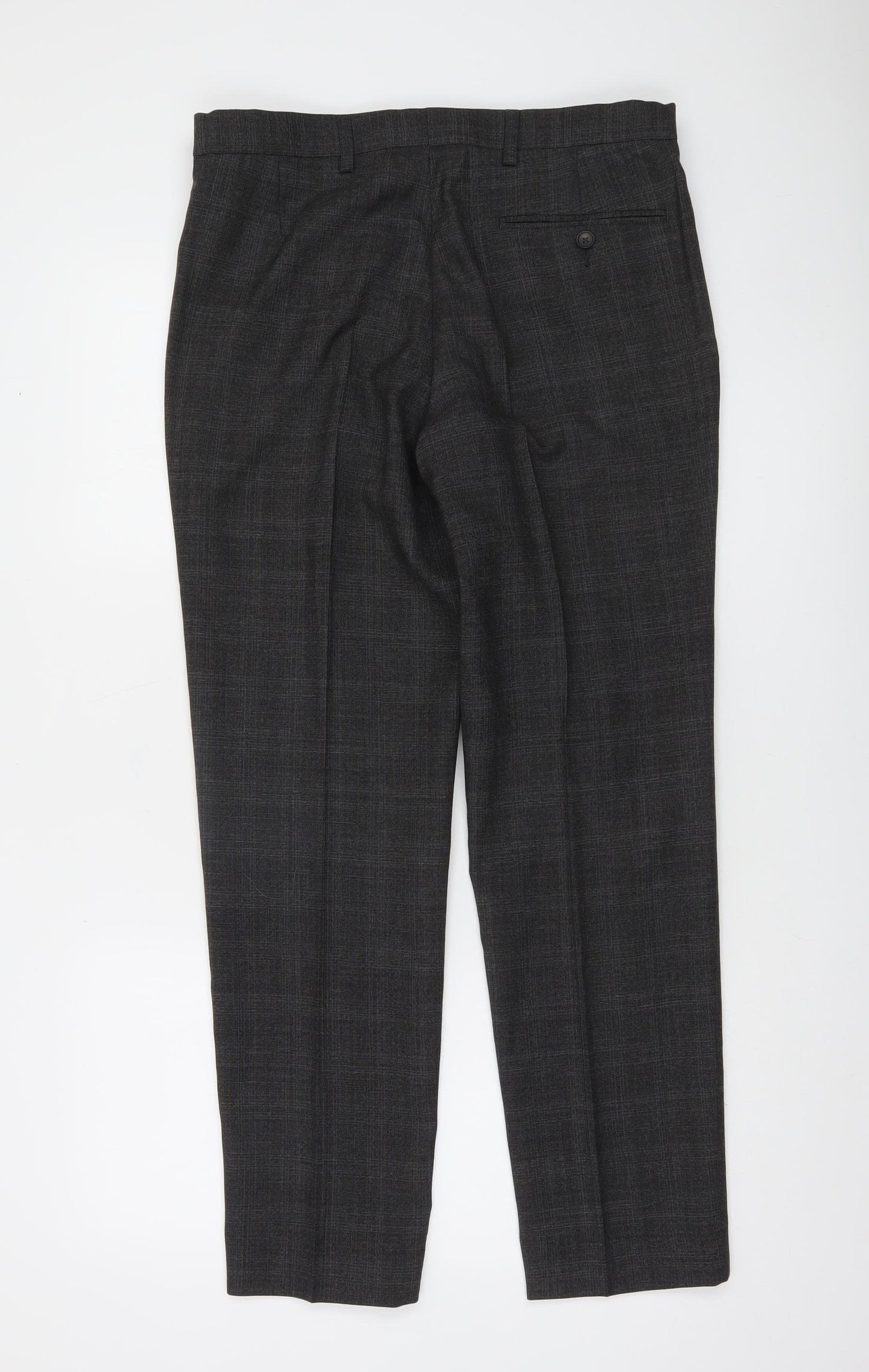 Marks and Spencer Men's Grey Check Wool Blend Dress Trousers 32W 31L