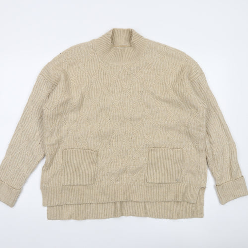 Fat Face Women’s Beige Cable-Knit Mock Neck Wool Blend Jumper Size 12