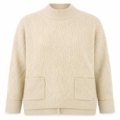 Fat Face Women’s Beige Cable-Knit Mock Neck Wool Blend Jumper Size 12