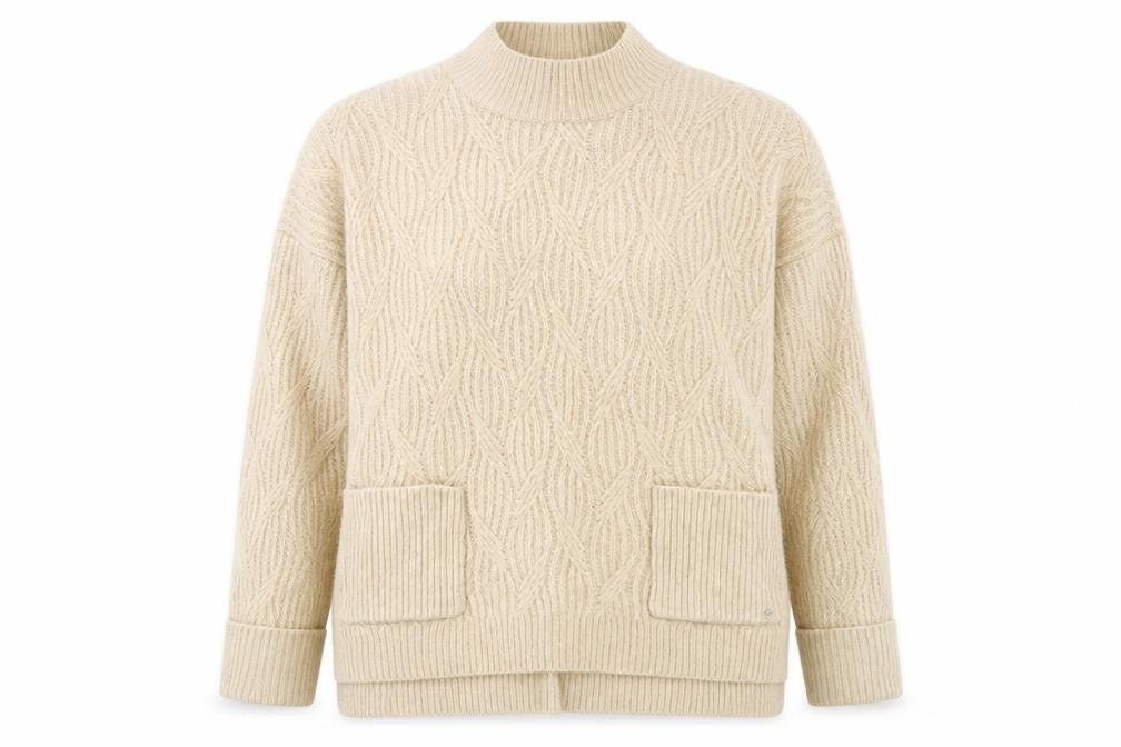 Fat Face Women’s Beige Cable-Knit Mock Neck Wool Blend Jumper Size 12