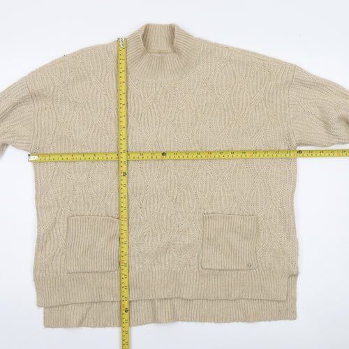 Fat Face Women’s Beige Cable-Knit Mock Neck Wool Blend Jumper Size 12