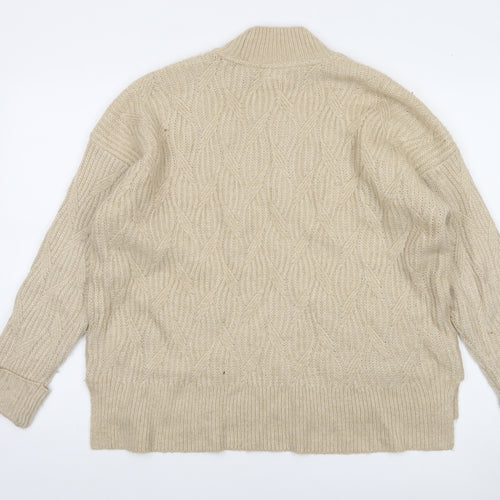 Fat Face Women’s Beige Cable-Knit Mock Neck Wool Blend Jumper Size 12
